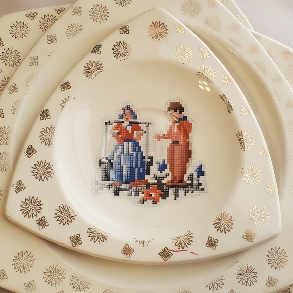 Vintage Tricorne by Salem. Dutch 22 carat gold. 4 lunch 1 appetizer plate. - Picture 3 of 14